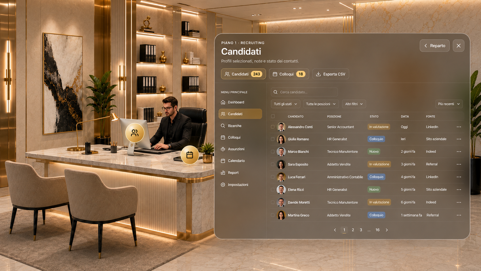 CRM LiteHR reale con pannello candidati